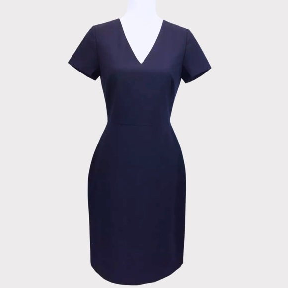 J. Crew Cap-Sleeve V-Neck Midi Dress | Italian Stretch Wool | Blue | Size 0 - Picture 2 of 15